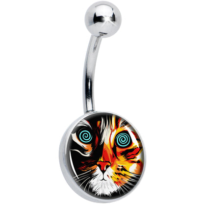 Colorful Trippy Cat Belly Ring by Onyx O