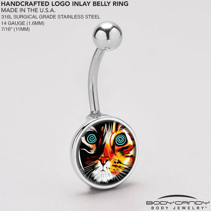 Colorful Trippy Cat Belly Ring by Onyx O
