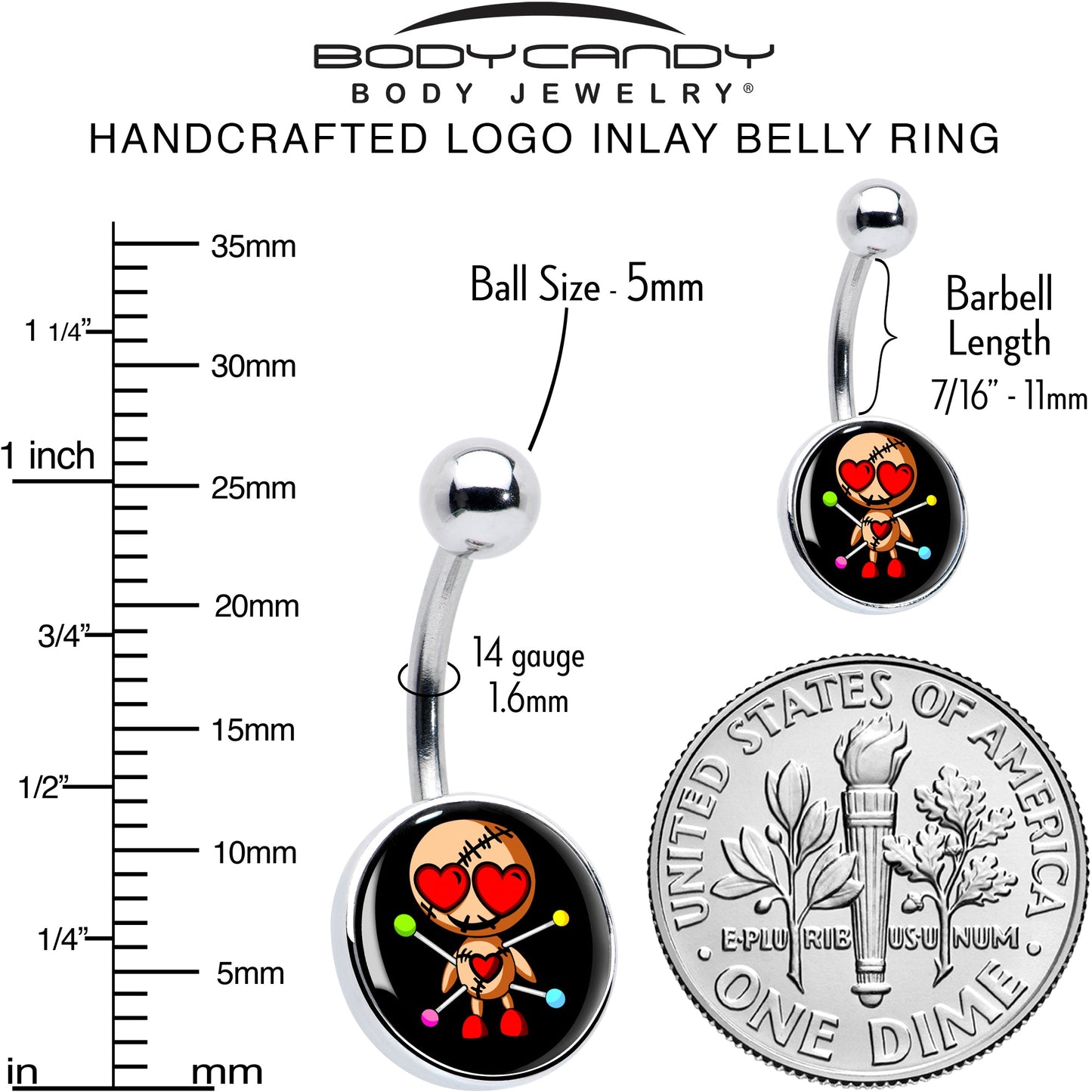 Valentine Heart Voodoo Doll Belly Ring