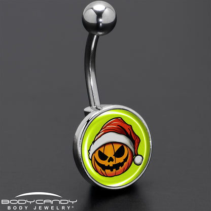 Christmas Holiday Santa Hat Pumpkin Belly Ring by Onyx O