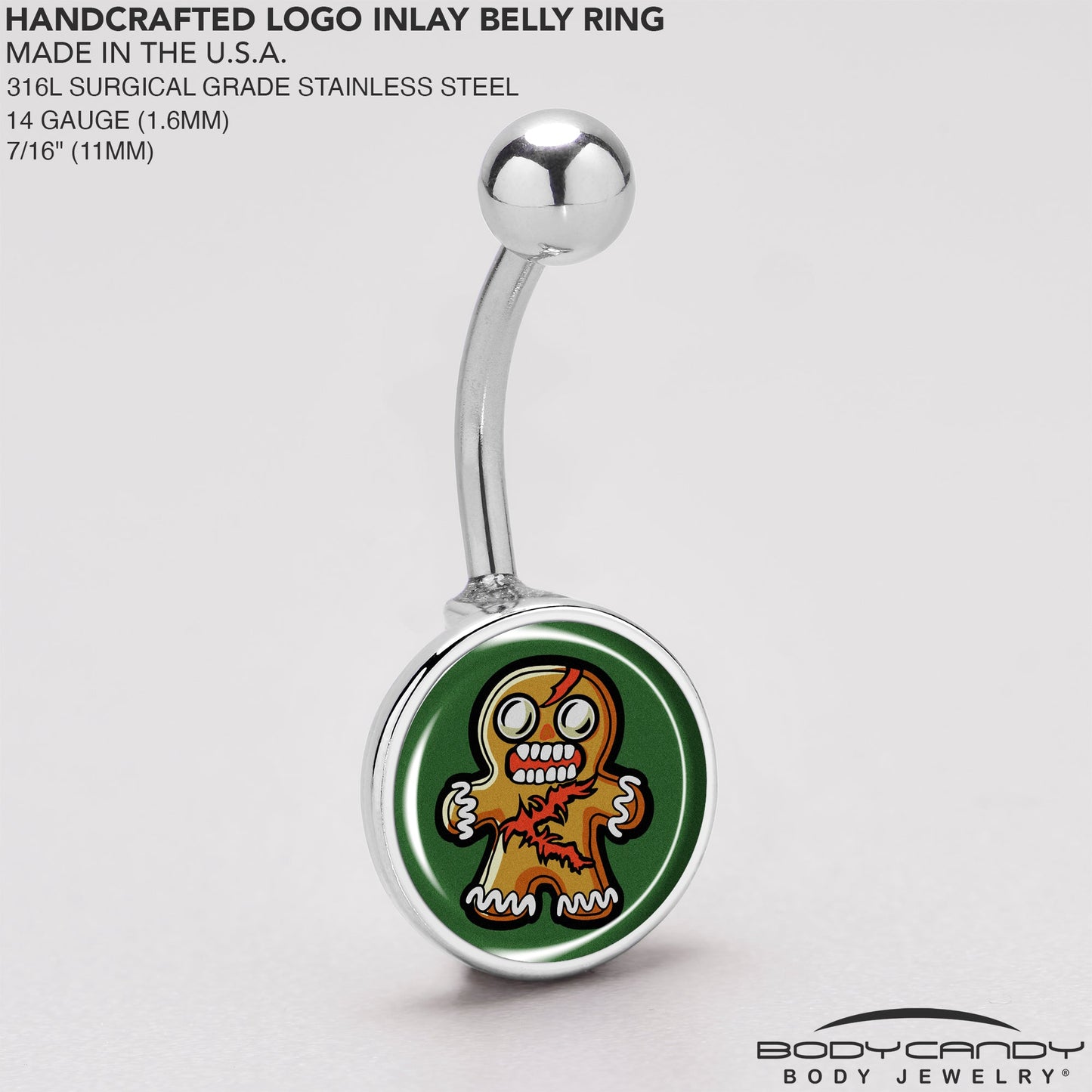 Christmas Holiday Zombie Gingergread Man Belly Ring by Onyx O