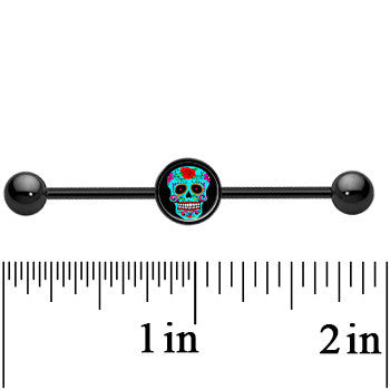 14G Black Anodized Sugar Skull Industrial Barbell 37mm