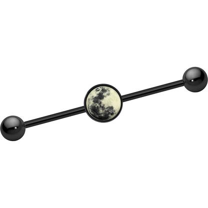 14G Black Glow in the Dark Full Moon Industrial Barbell 37mm