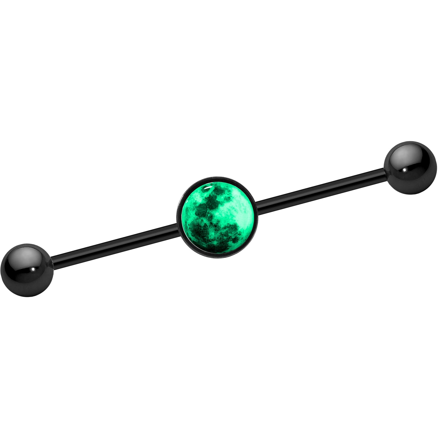 14G Black Glow in the Dark Full Moon Industrial Barbell 37mm
