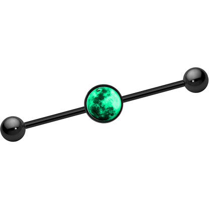 14G Black Glow in the Dark Full Moon Industrial Barbell 37mm