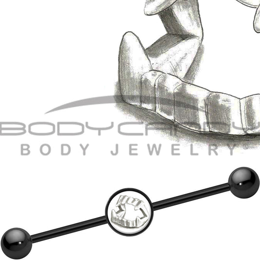 14G Black Anodized Fearsome Vamp Fangs Industrial Barbell 37mm