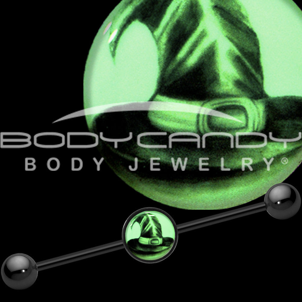 14G Black Glow in the Dark Witch's Hat Industrial Barbell 37mm