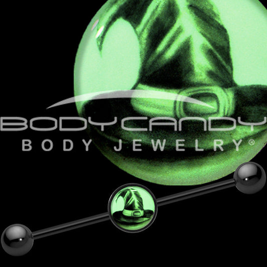 14G Black Glow in the Dark Witch's Hat Industrial Barbell 37mm