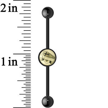 14G Black Glow in the Dark Coffin Flower Industrial Barbell 37mm