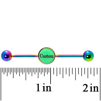 Custom Glow in the Dark Personalized Industrial Barbell in Rainbow Titanium