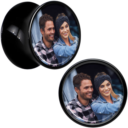 Black Acrylic Custom Photo Saddle Plug - buy 2 for a pair
