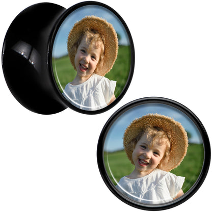 Black Acrylic Custom Photo Saddle Plug - buy 2 for a pair