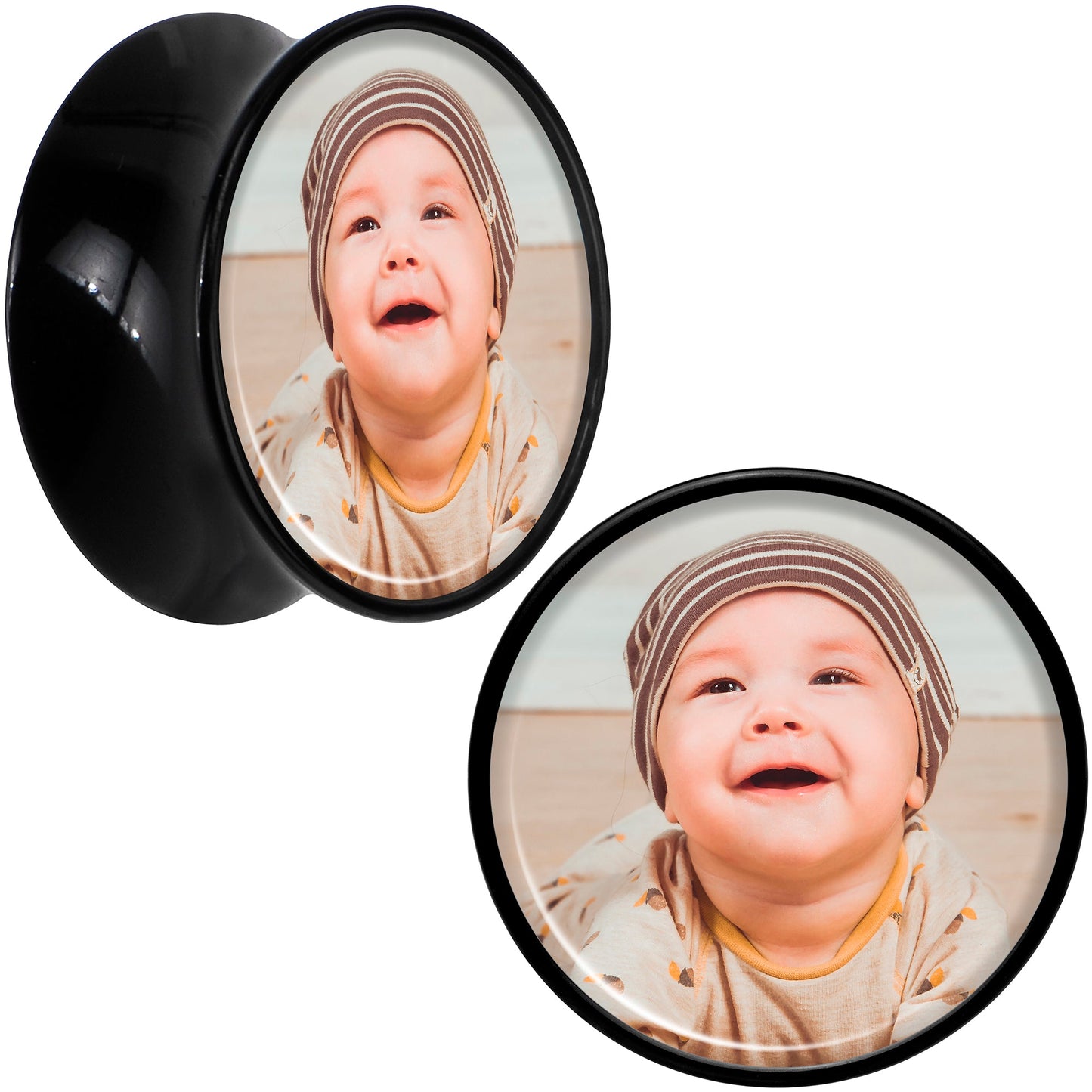 Black Acrylic Custom Photo Saddle Plug - buy 2 for a pair