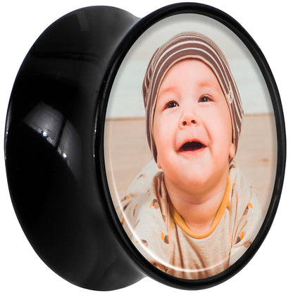 Black Acrylic Custom Photo Saddle Plug - buy 2 for a pair