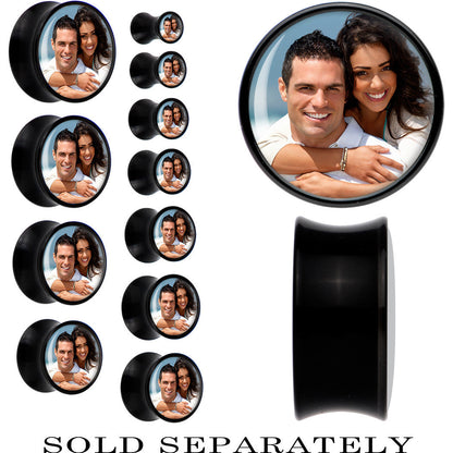 Black Acrylic Custom Photo Saddle Plug - buy 2 for a pair