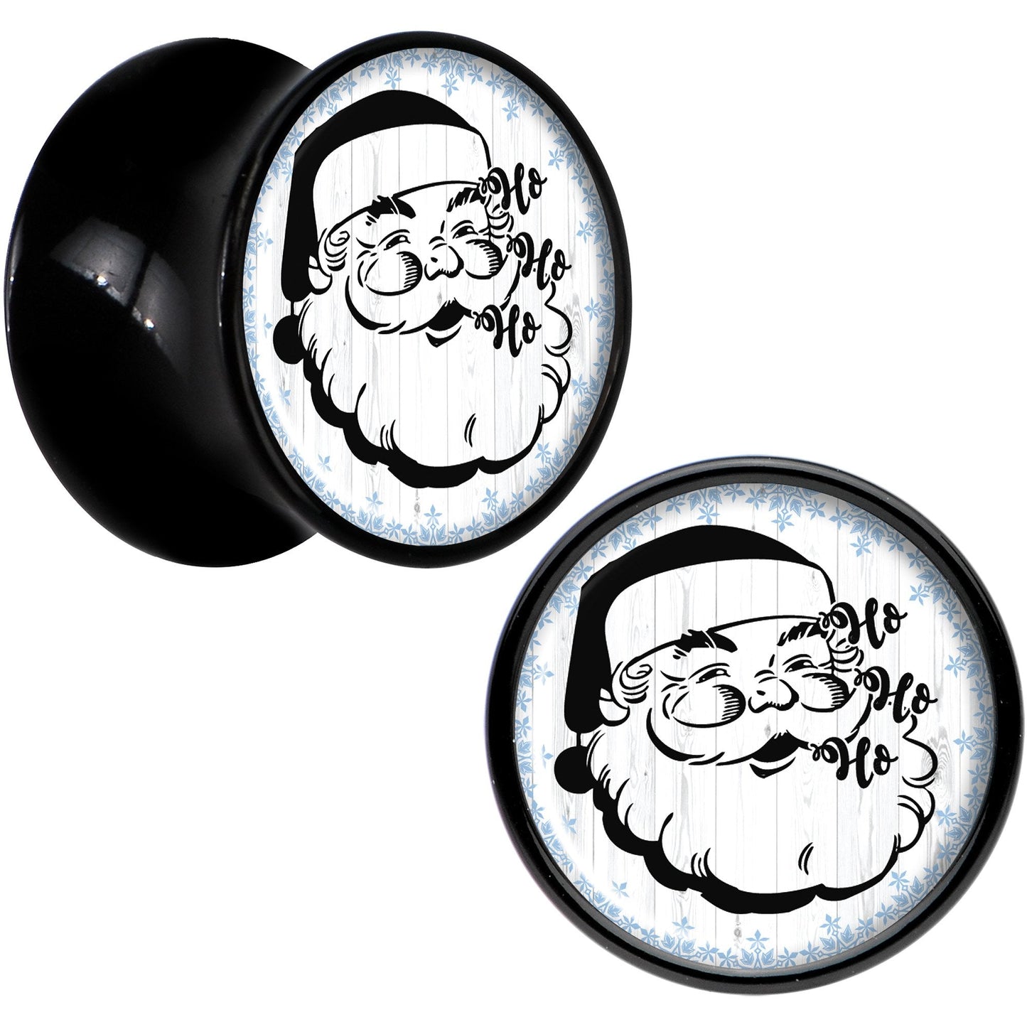 Christmas Retro Santa Ho Ho Ho Black Acrylic Saddle Plug Set Sizes 5mm to 20mm