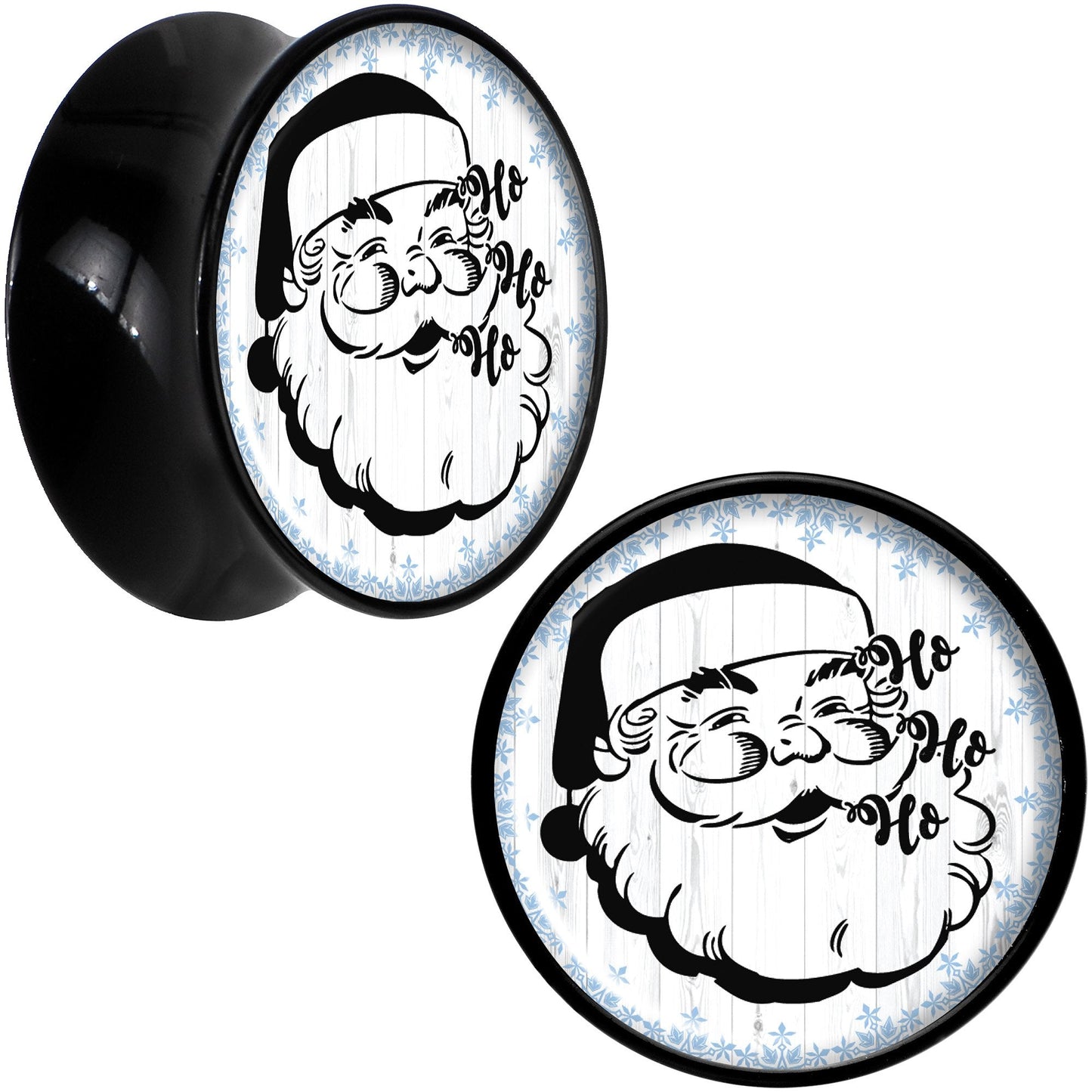 Christmas Retro Santa Ho Ho Ho Black Acrylic Saddle Plug Set Sizes 5mm to 20mm