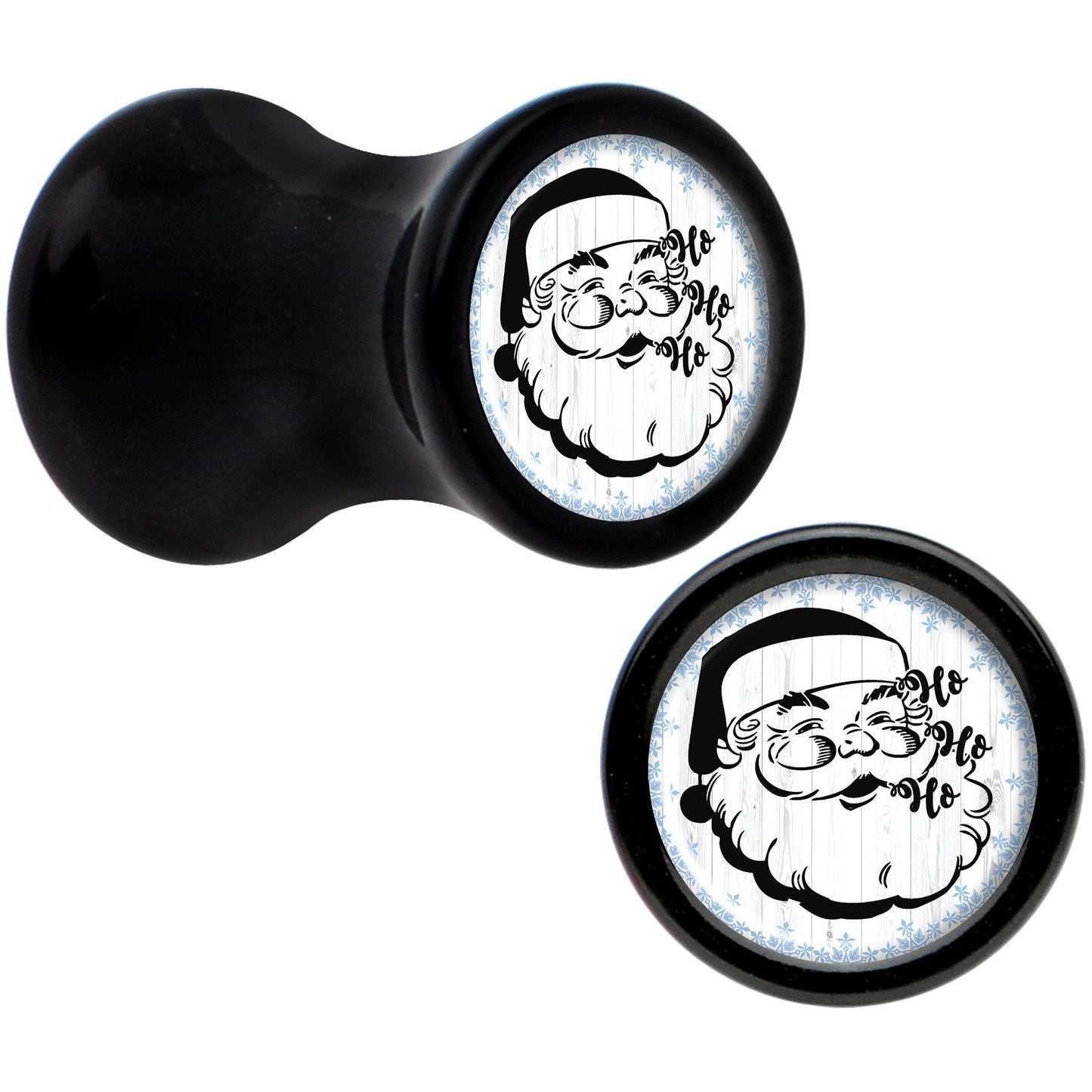 Christmas Retro Santa Ho Ho Ho Black Acrylic Saddle Plug Set Sizes 5mm to 20mm