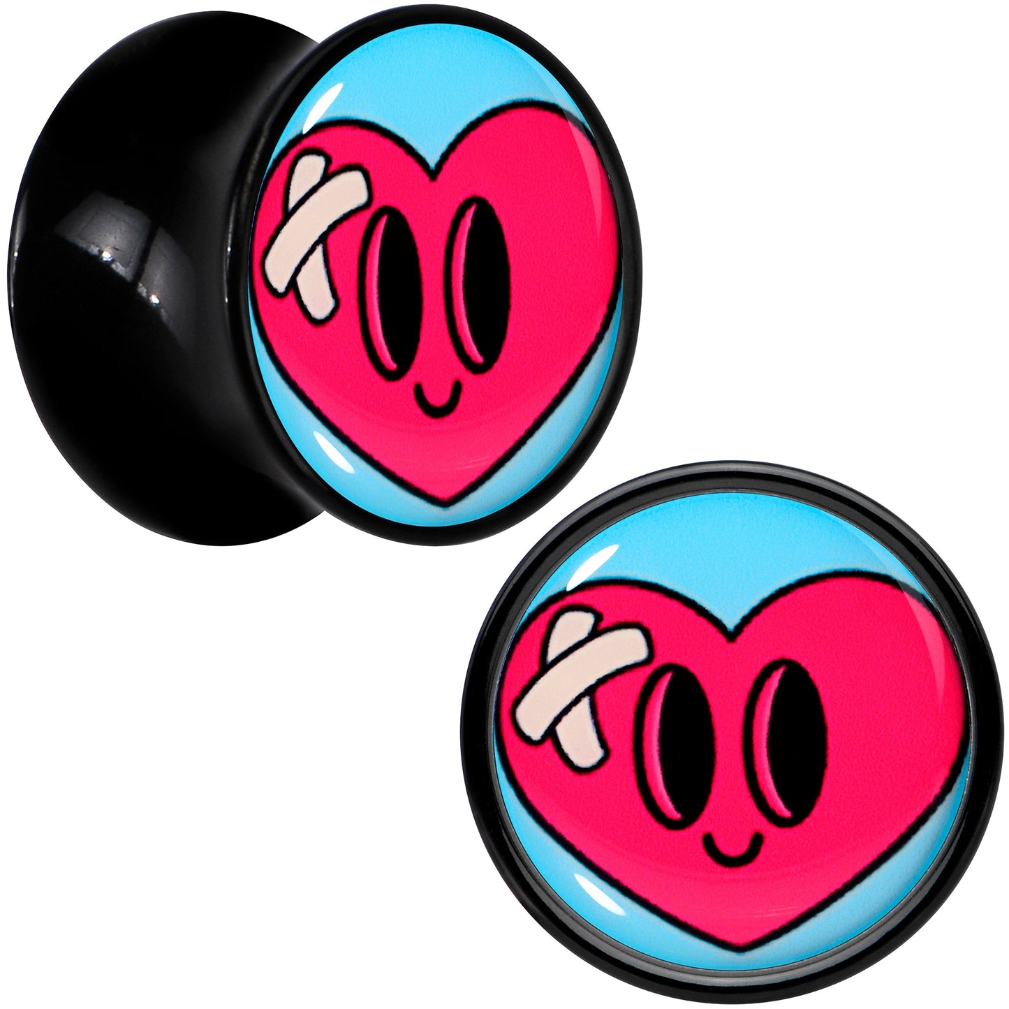 Black Acrylic Heartbreak Bandaged Heart Double Flare Plug Set by Onyx O