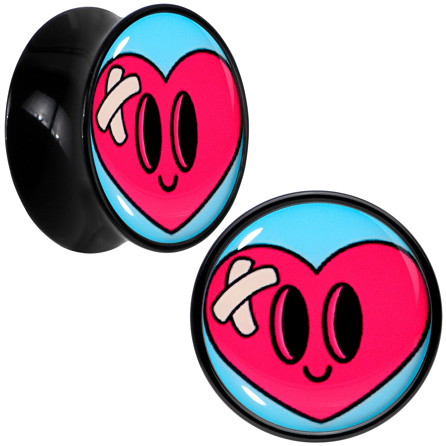 Black Acrylic Heartbreak Bandaged Heart Double Flare Plug Set by Onyx O