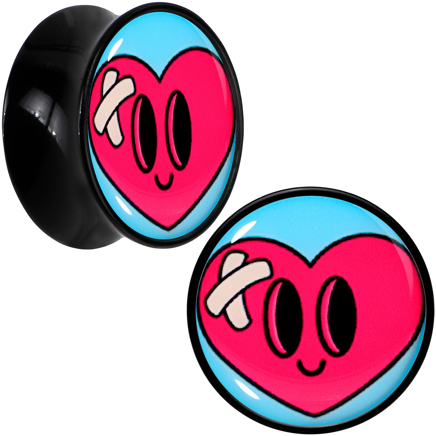 Black Acrylic Heartbreak Bandaged Heart Double Flare Plug Set by Onyx O