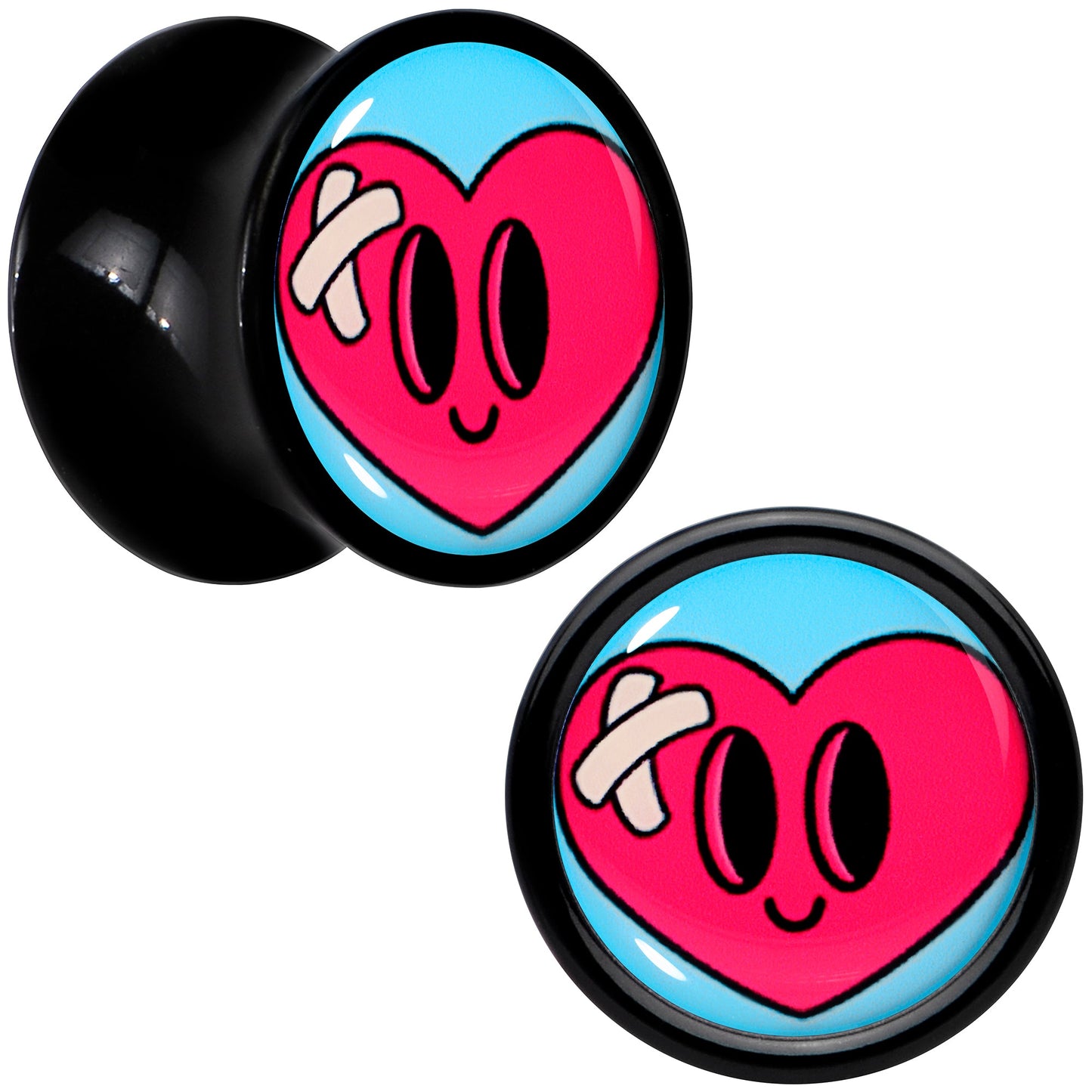 Black Acrylic Heartbreak Bandaged Heart Double Flare Plug Set by Onyx O