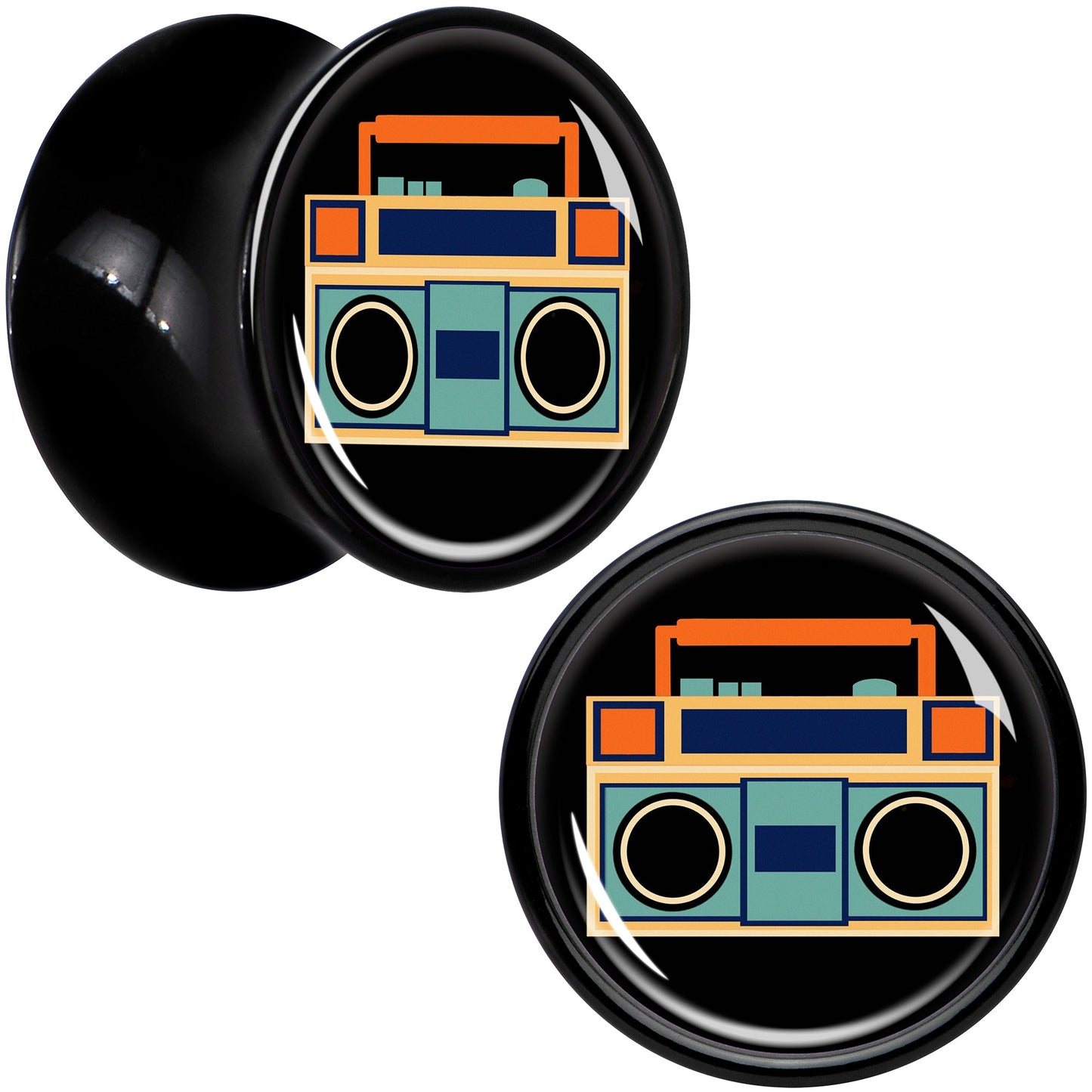 Black Acrylic Retro Boombox Double Flare Plug Set by Onyx O