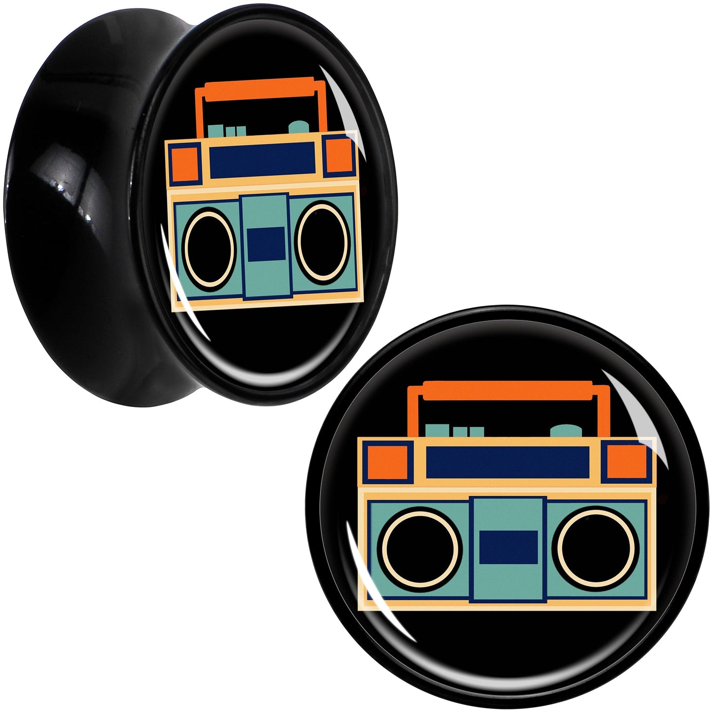 Black Acrylic Retro Boombox Double Flare Plug Set by Onyx O