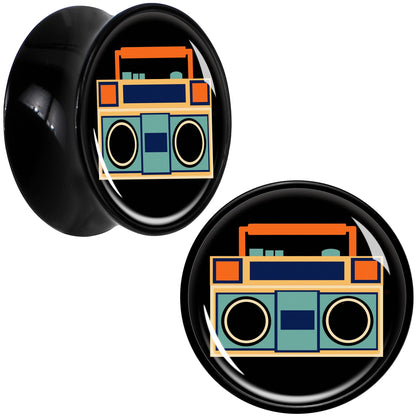 Black Acrylic Retro Boombox Double Flare Plug Set by Onyx O