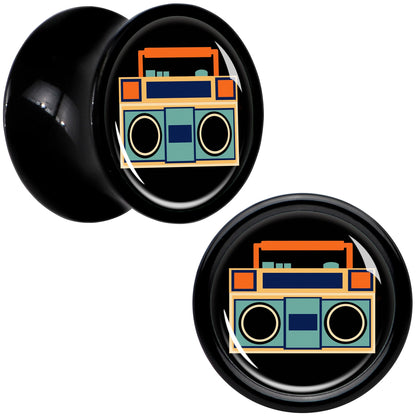 Black Acrylic Retro Boombox Double Flare Plug Set by Onyx O