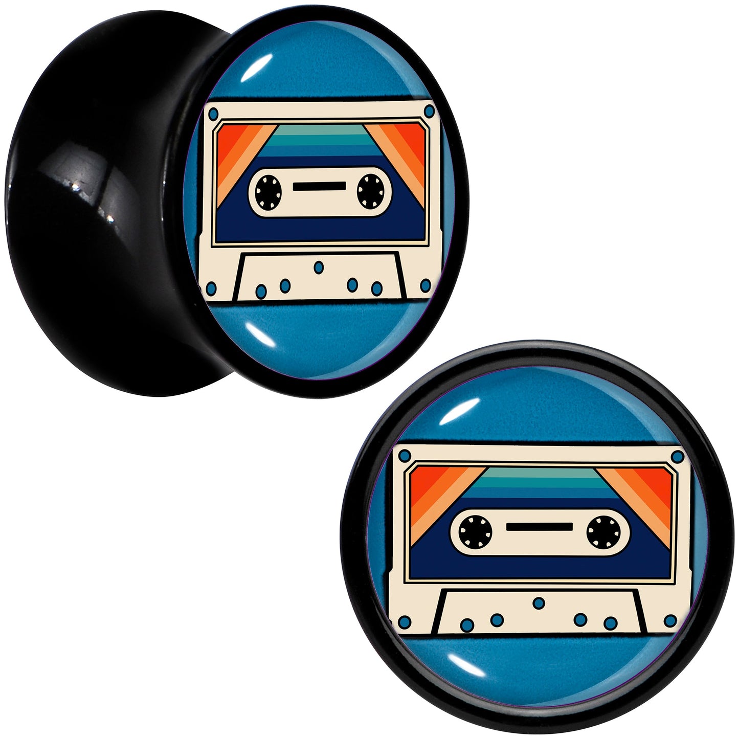 Black Acrylic Retro Cassette Double Flare Plug Set by Onyx O