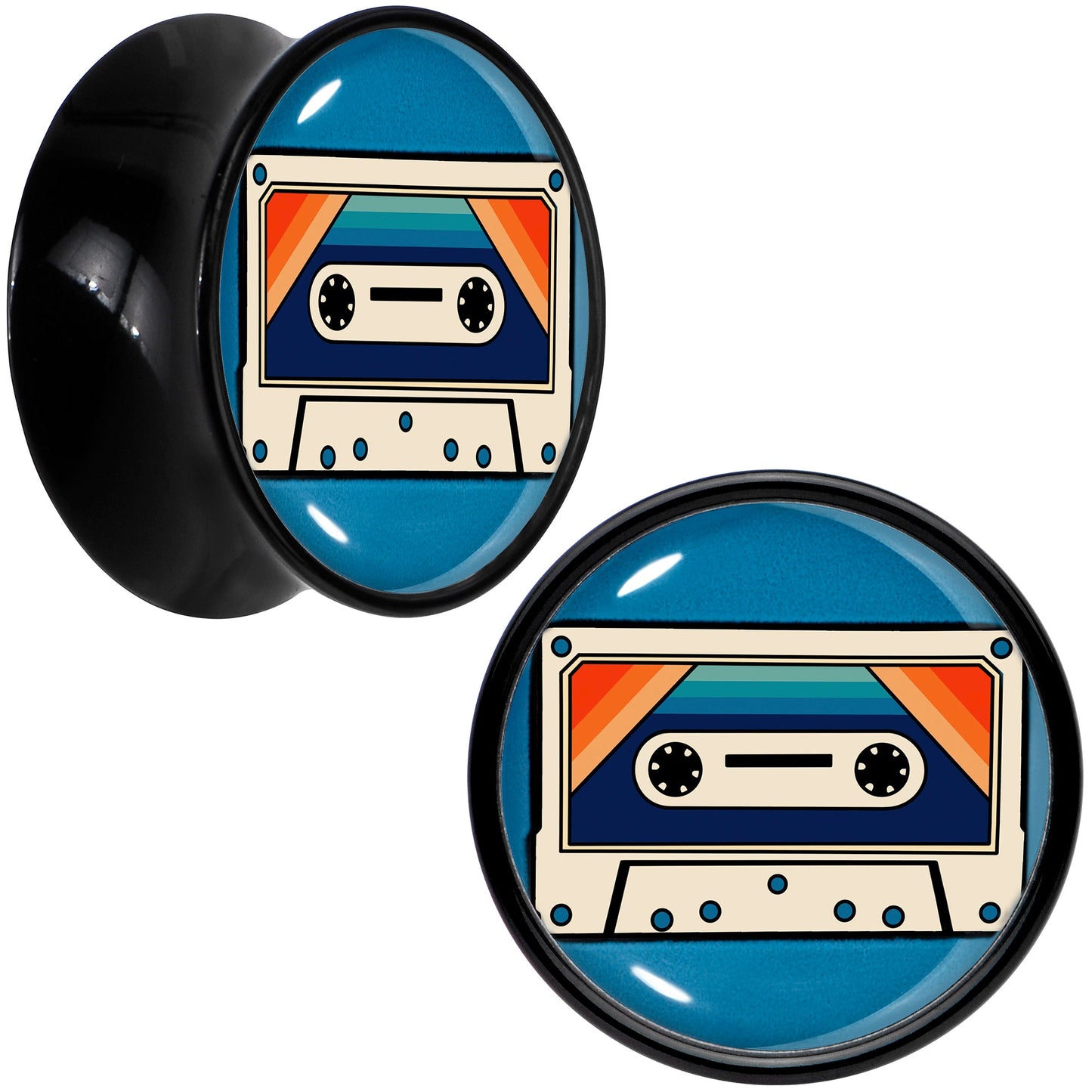Black Acrylic Retro Cassette Double Flare Plug Set by Onyx O