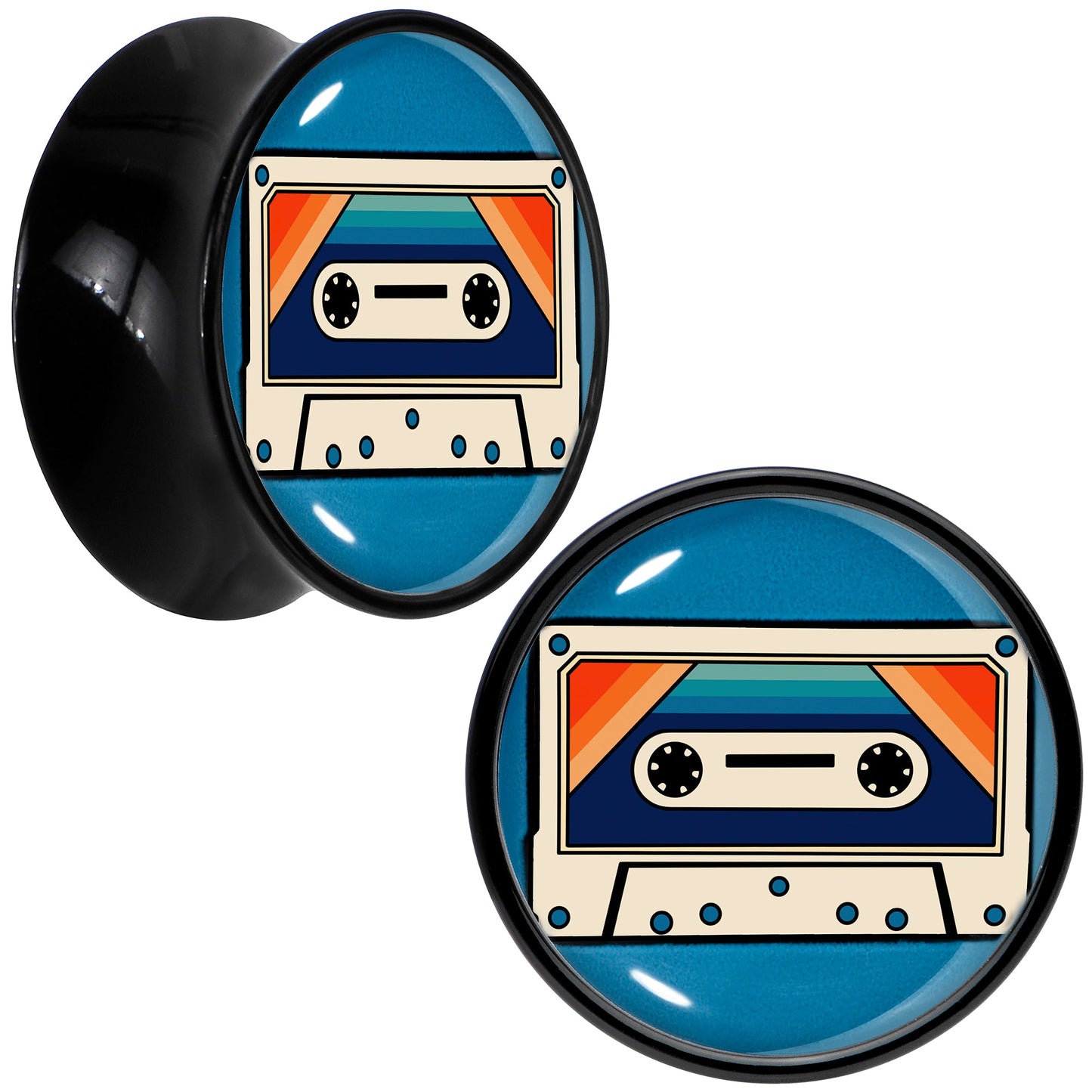 Black Acrylic Retro Cassette Double Flare Plug Set by Onyx O