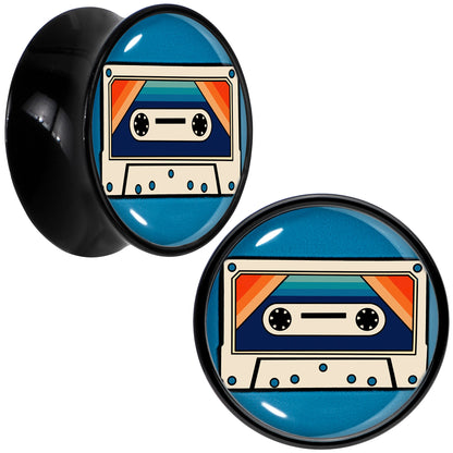 Black Acrylic Retro Cassette Double Flare Plug Set by Onyx O