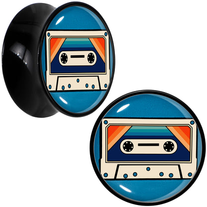 Black Acrylic Retro Cassette Double Flare Plug Set by Onyx O