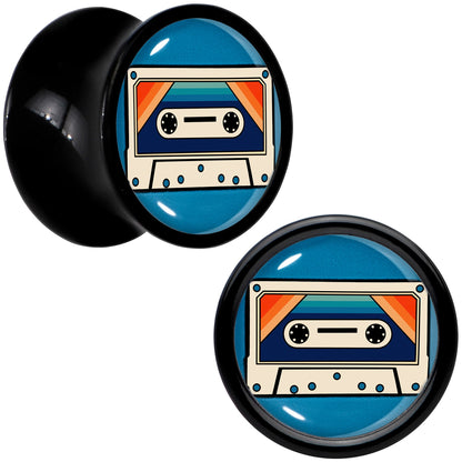 Black Acrylic Retro Cassette Double Flare Plug Set by Onyx O