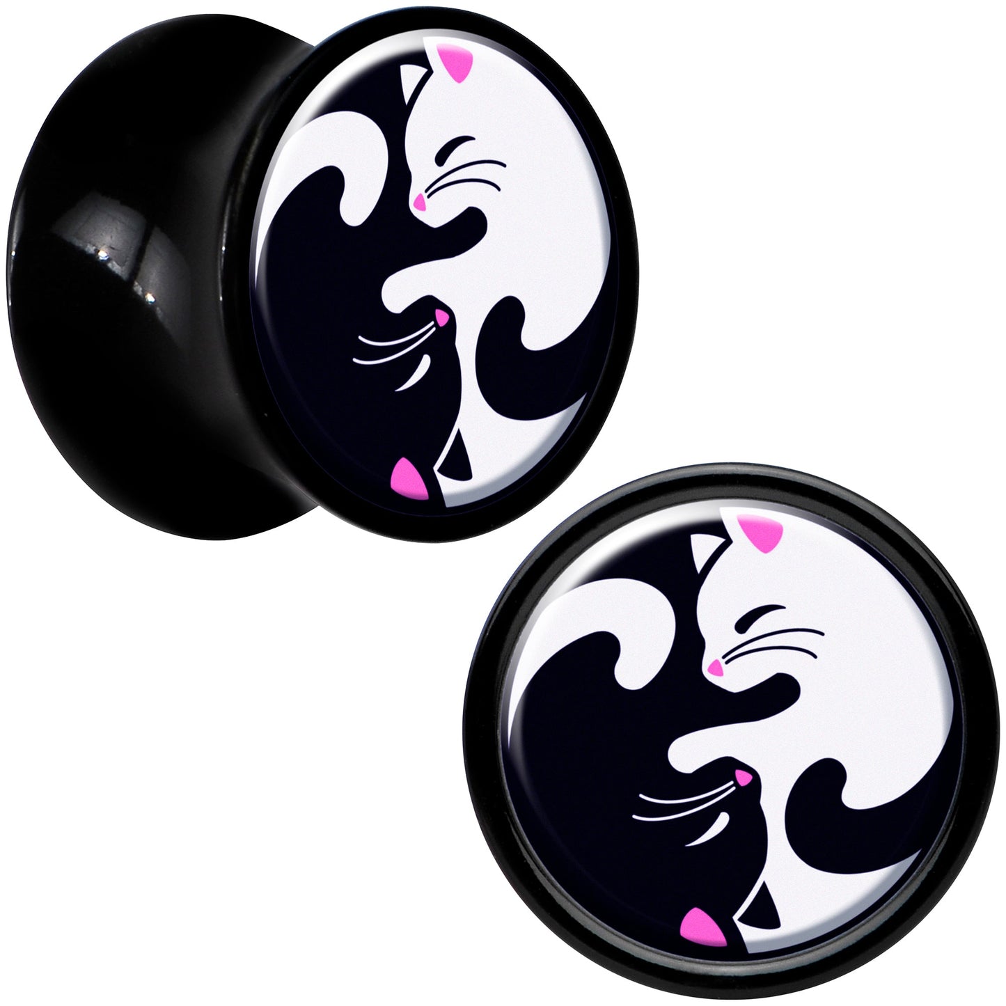 Black Acrylic Cute Kitty Cat Yin Yang Double Flare Plug Set by Onyx O