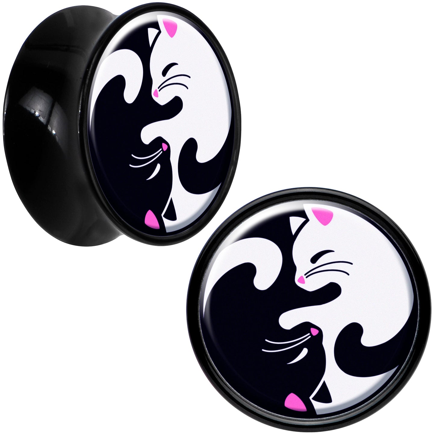 Black Acrylic Cute Kitty Cat Yin Yang Double Flare Plug Set by Onyx O