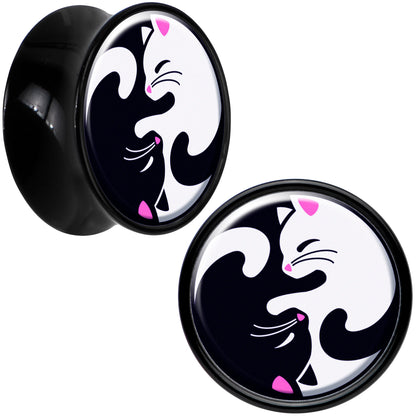 Black Acrylic Cute Kitty Cat Yin Yang Double Flare Plug Set by Onyx O