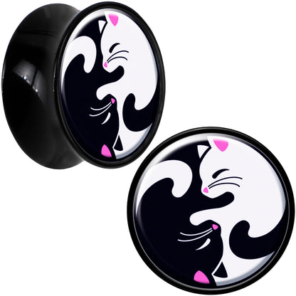 Black Acrylic Cute Kitty Cat Yin Yang Double Flare Plug Set by Onyx O