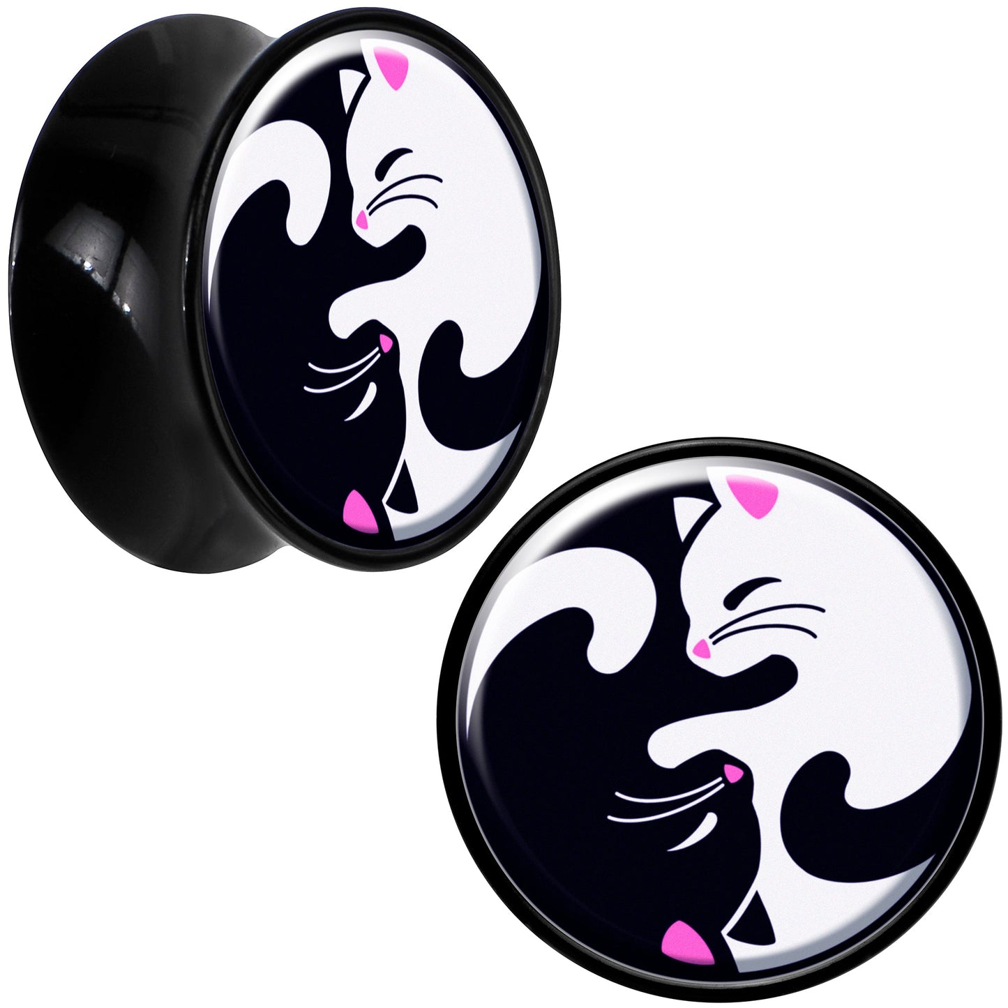 Black Acrylic Cute Kitty Cat Yin Yang Double Flare Plug Set by Onyx O