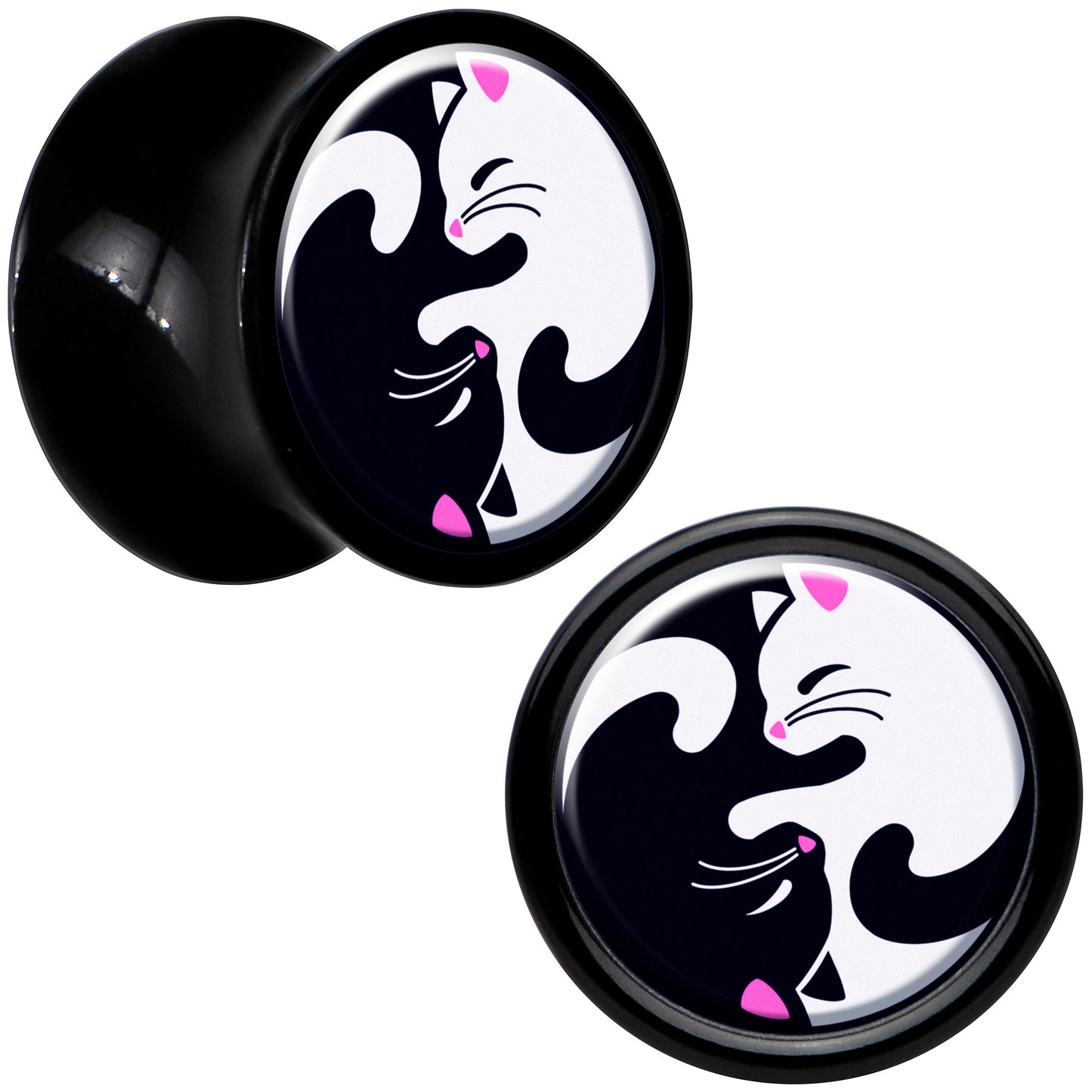 Black Acrylic Cute Kitty Cat Yin Yang Double Flare Plug Set by Onyx O