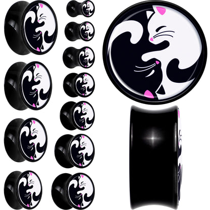 Black Acrylic Cute Kitty Cat Yin Yang Double Flare Plug Set by Onyx O