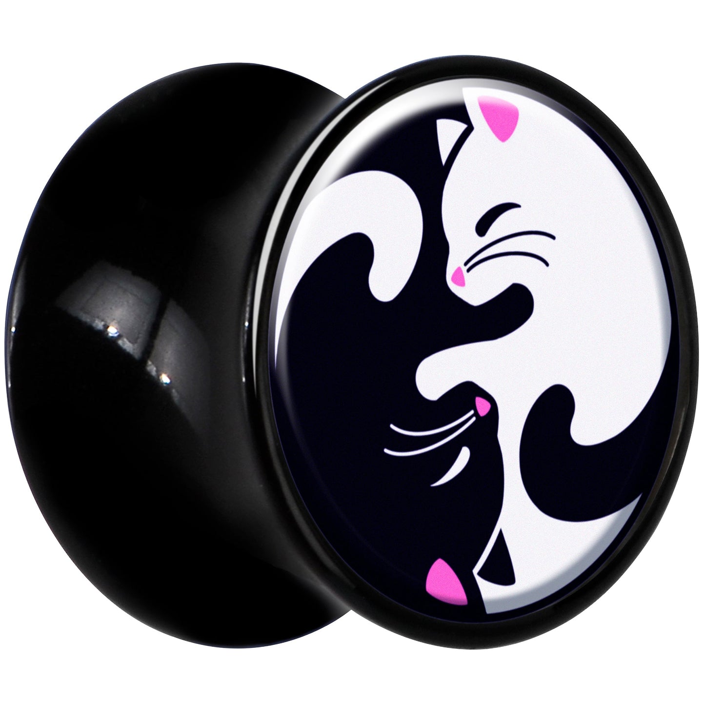 Black Acrylic Cute Kitty Cat Yin Yang Double Flare Plug Set by Onyx O