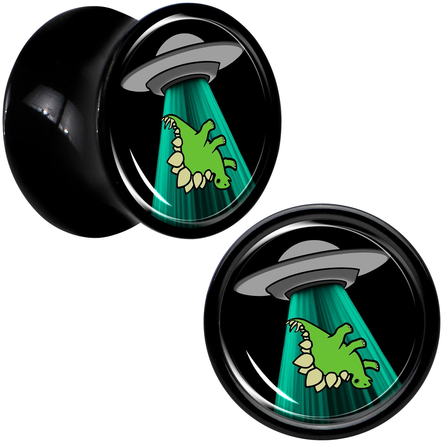 Black Acrylic Alien UFO Dinosaur Abduction Double Flare Plug Set by Onyx O