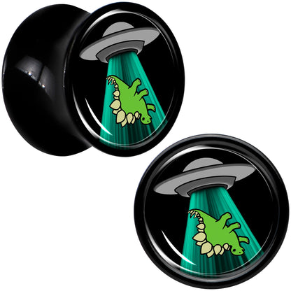 Black Acrylic Alien UFO Dinosaur Abduction Double Flare Plug Set by Onyx O