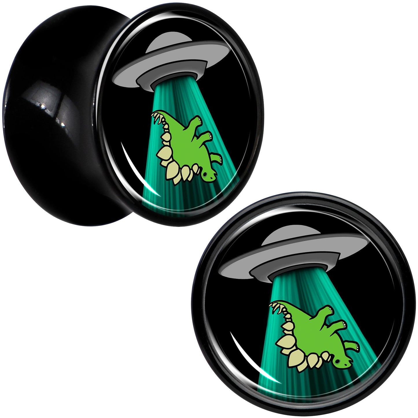 Black Acrylic Alien UFO Dinosaur Abduction Double Flare Plug Set by Onyx O