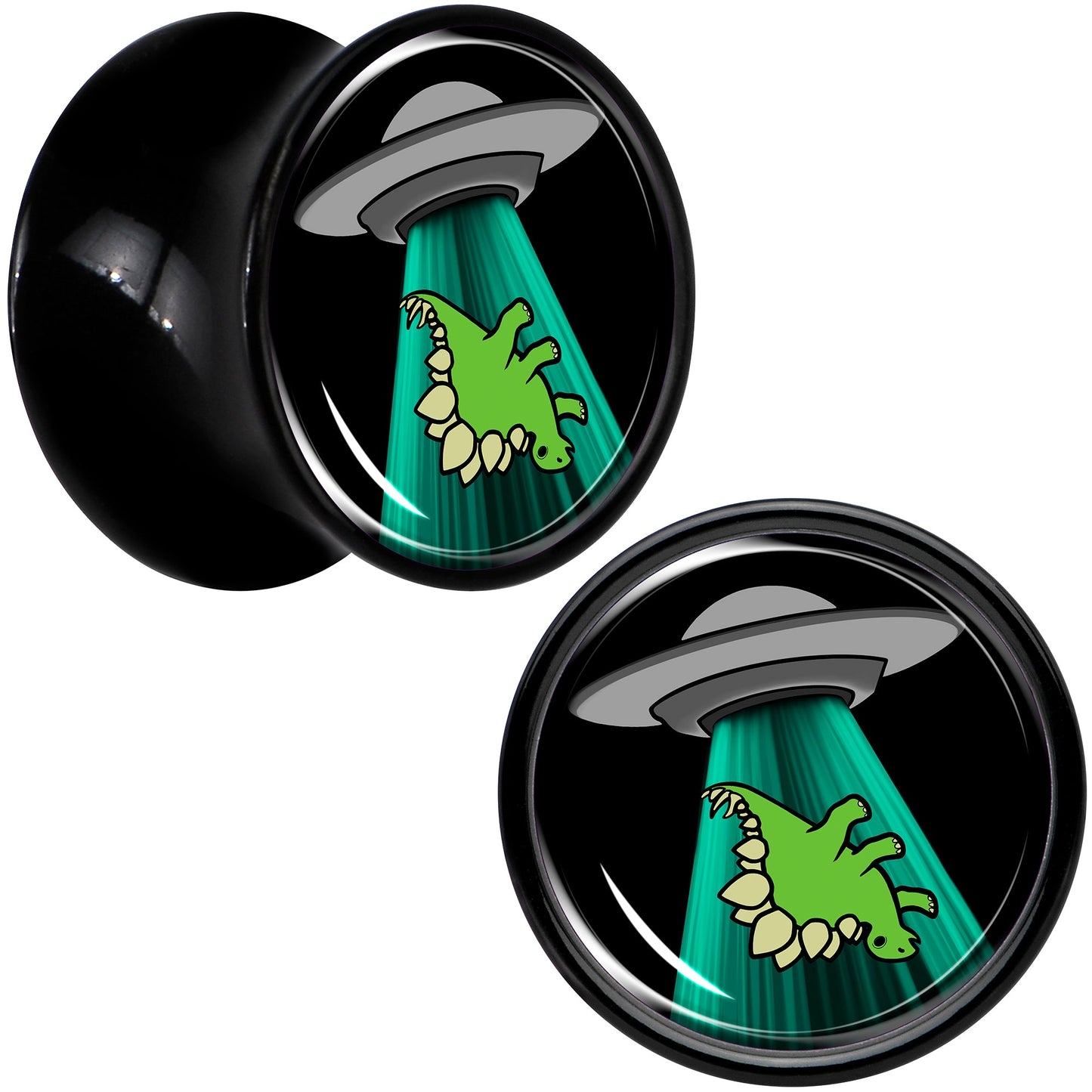 Black Acrylic Alien UFO Dinosaur Abduction Double Flare Plug Set by Onyx O