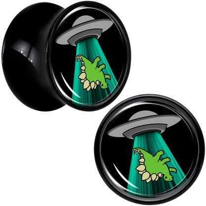 Black Acrylic Alien UFO Dinosaur Abduction Double Flare Plug Set by Onyx O
