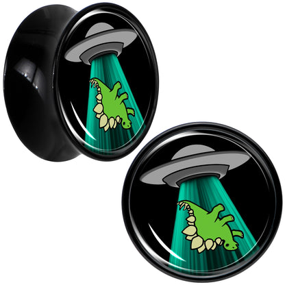 Black Acrylic Alien UFO Dinosaur Abduction Double Flare Plug Set by Onyx O